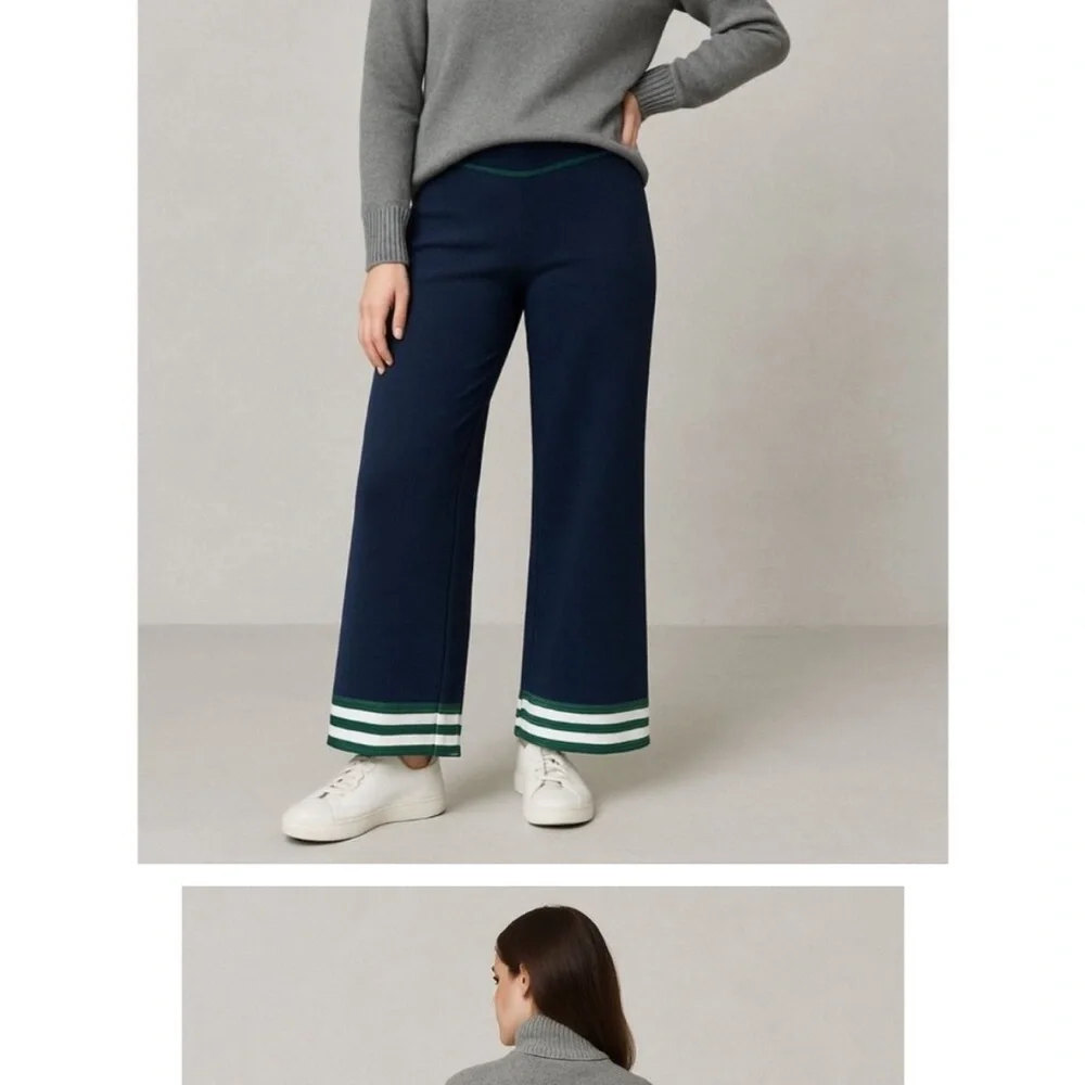 Caroline Constas Navy Pants with Striped Detail - Picture 1 of 6
